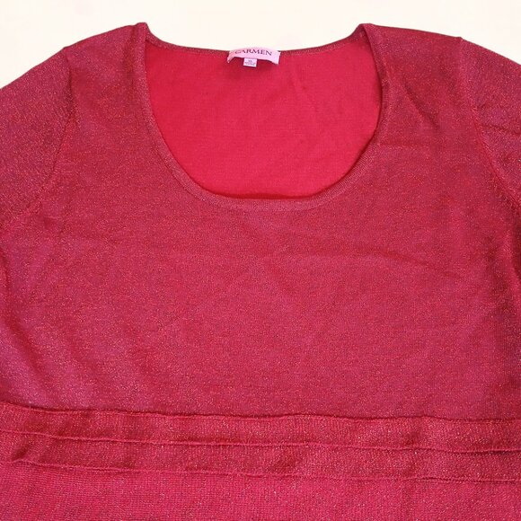 Carmen Marc Valvo Red HalfSleeve Stretch ScoopNeck Pleated Midi Sweater Dress XL - Picture 4 of 12